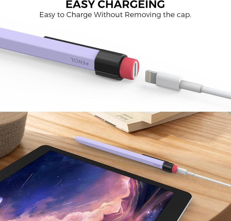 TRONWIN Pencil Case for Apple Pencil 1st Generation Sleeve Silicone Protective Cover Skin with Sturdy Clip Compatible with Charger Adapter【NOT Included】 and Apple Pencil 1st Generation (Lavender) - Image 3